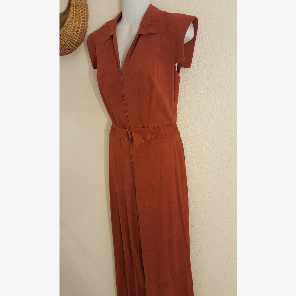 Vintage 60's / 70's Rust brown Velour Jumpsuit - Picture 3 of 10
